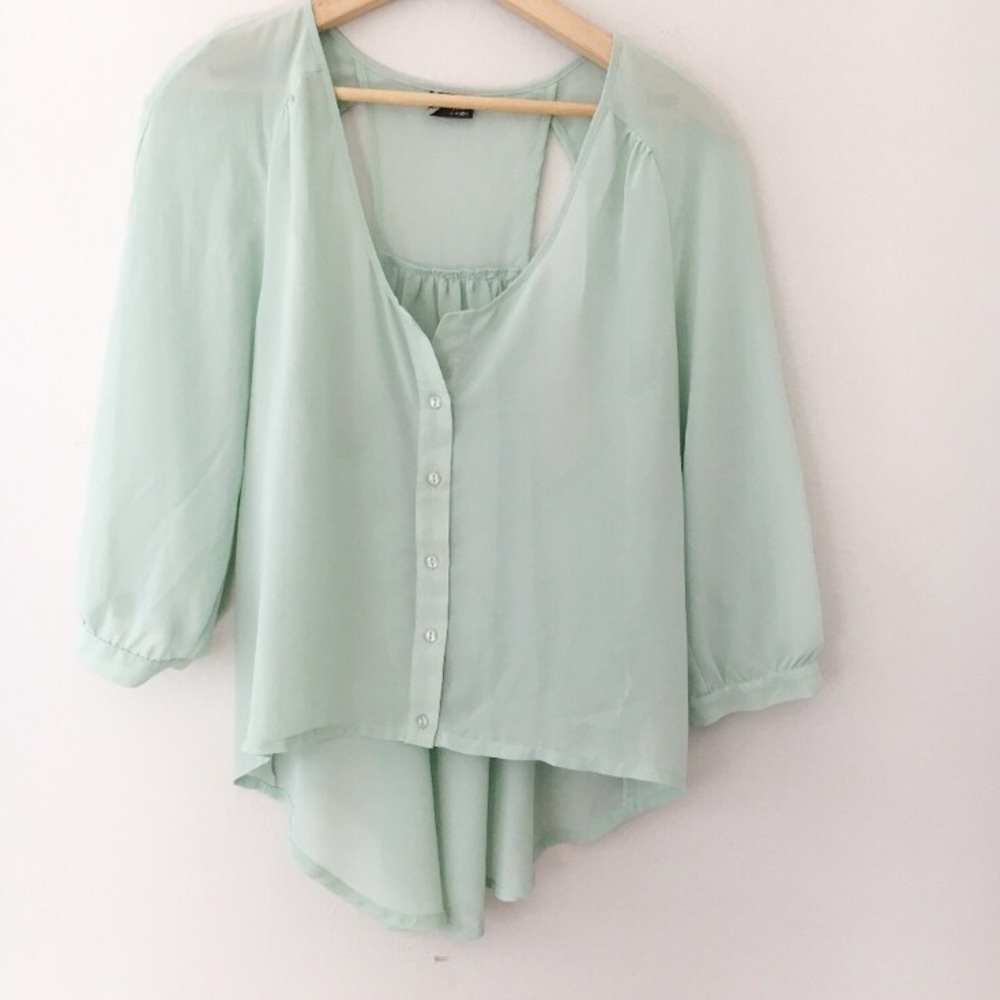 Sparkle & Fade Mint Sheer Racerback Top Buttonfront Fairy Green Urban Outfitters